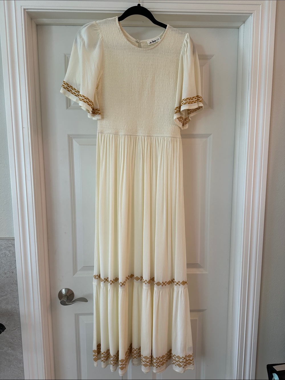 Boho Cream Maxi Dress with Gold Trim